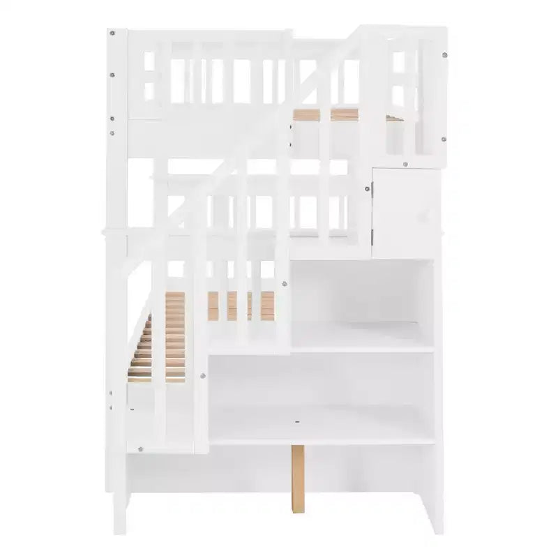 Stairway Twin over Twin Bunk Bed for Kids, Bunk Bed Frame with Storage and Guard Rail for Bedroom Dorm