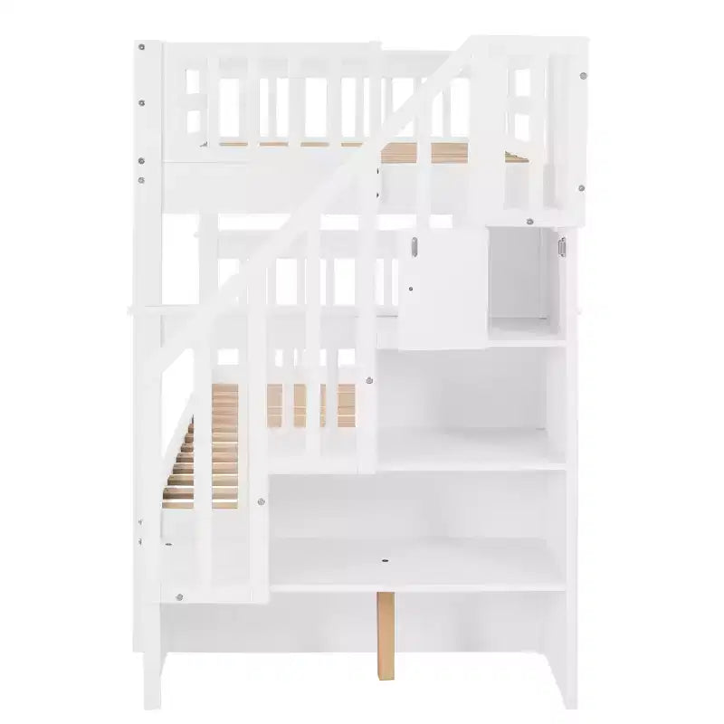Stairway Twin over Twin Bunk Bed for Kids, Bunk Bed Frame with Storage and Guard Rail for Bedroom Dorm