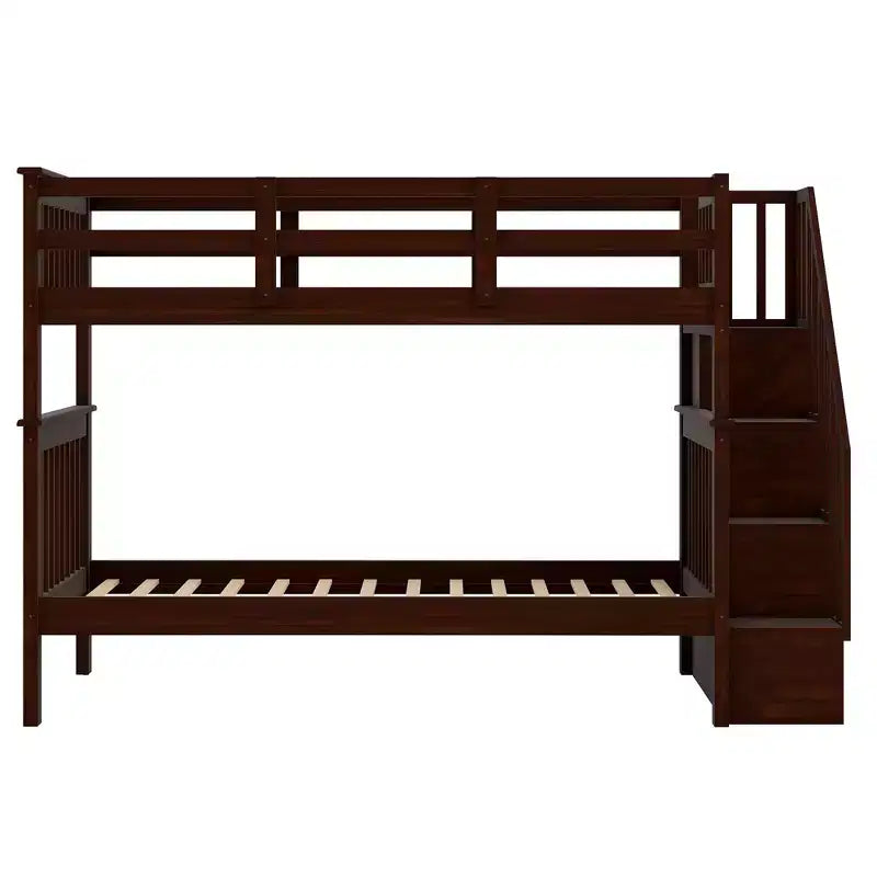 Stairway Twin over Twin Bunk Bed for Kids, Bunk Bed Frame with Storage and Guard Rail for Bedroom Dorm