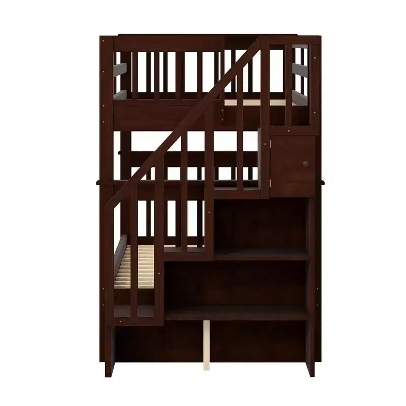 Stairway Twin over Twin Bunk Bed for Kids, Bunk Bed Frame with Storage and Guard Rail for Bedroom Dorm