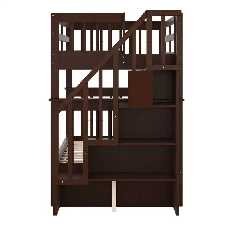 Stairway Twin over Twin Bunk Bed for Kids, Bunk Bed Frame with Storage and Guard Rail for Bedroom Dorm