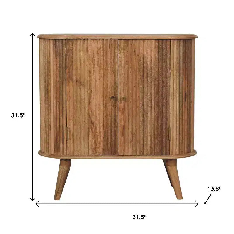 32 Brown Solid Wood Oval Ribbed Texture Cabinet With Two Doors