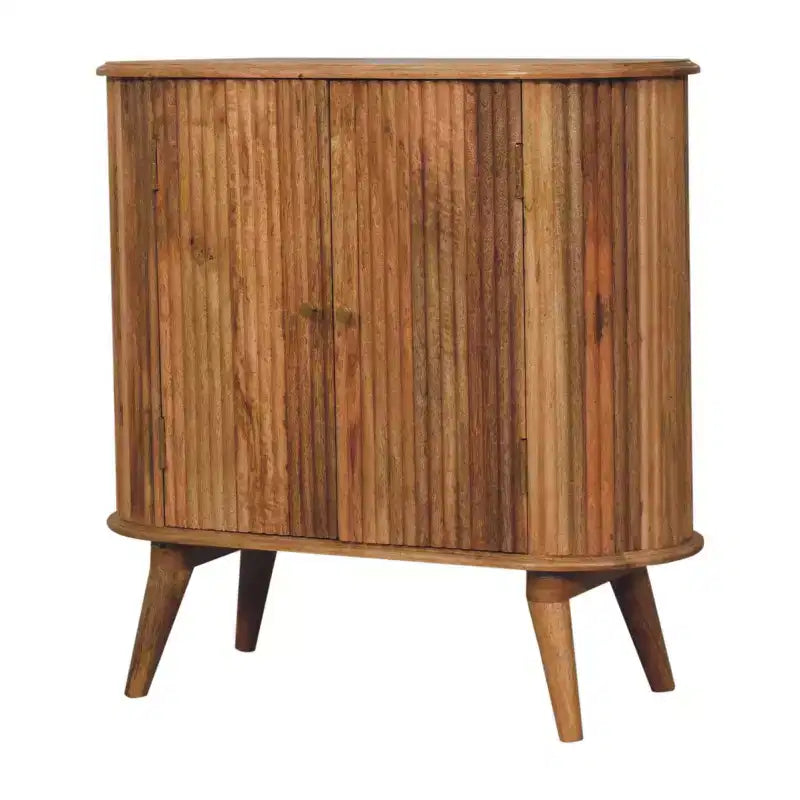 32 Brown Solid Wood Oval Ribbed Texture Cabinet With Two Doors