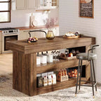 55IN Kitchen Island, 3-Tier Stationary Island Table with Large Countertop, Wooden Coffee Bar Table Storage Cabinet for Dining Room