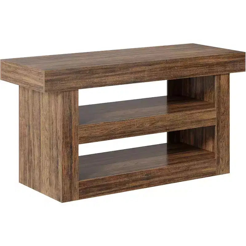 55IN Kitchen Island, 3-Tier Stationary Island Table with Large Countertop, Wooden Coffee Bar Table Storage Cabinet for Dining Room
