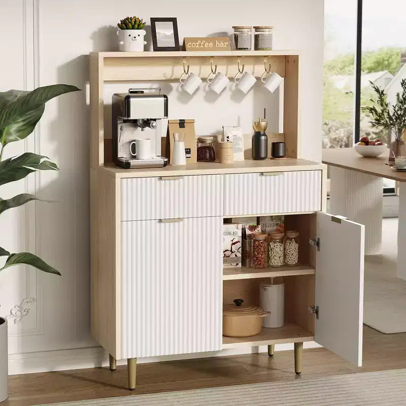Sideboard Buffet with 2 Drawers & Adjustable Shelves, Modern Wood Console Table for Dining Room, Living Room, Kitchen, Entryway