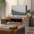 CuisinSmart TV Stand with LED Light (Up to 75 TVs), 70 Modern Wood Media TV Console with Storage Cabinet for Living Room (Fireplace Not Included)