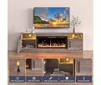 TV Stand with LED Light (Up to 75 TVs), 70 Modern Wood Media TV Console with Storage Cabinet for Living Room (Fireplace Not Included)