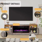 TV Stand with LED Light (Up to 75 TVs), 70 Modern Wood Media TV Console with Storage Cabinet for Living Room (Fireplace Not Included)