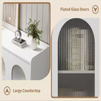 48 Buffet, Modern Storage Cabinet with 3 Drawers, Illuminated Sideboard with Glass Doors, Kitchen, Dining Room Coffee Bar, White