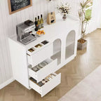 48 Buffet, Modern Storage Cabinet with 3 Drawers, Illuminated Sideboard with Glass Doors, Kitchen, Dining Room Coffee Bar, White