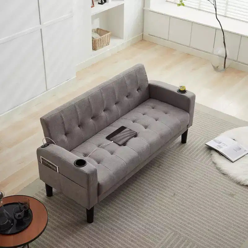 Sofa Couch, Modern Linen Upholstered Sofa, Loveseat Sofa with Deep Seats for Living Room, Light Gray
