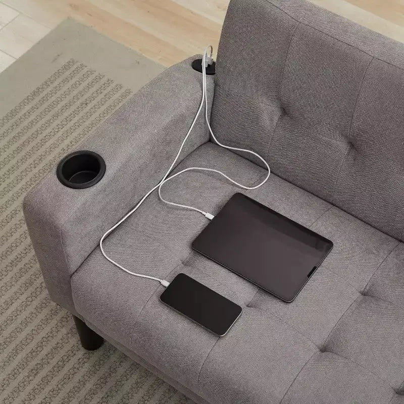 Sofa Couch, Modern Linen Upholstered Sofa, Loveseat Sofa with Deep Seats for Living Room, Light Gray
