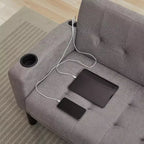 Sofa Couch, Modern Linen Upholstered Sofa, Loveseat Sofa with Deep Seats for Living Room, Light Gray