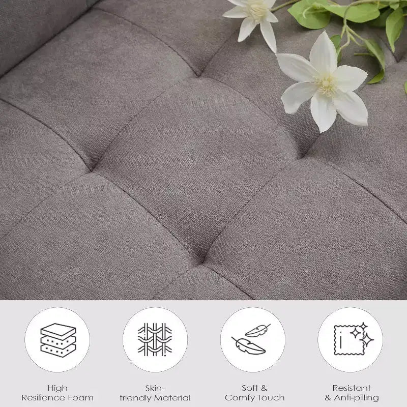 Sofa Couch, Modern Linen Upholstered Sofa, Loveseat Sofa with Deep Seats for Living Room, Light Gray