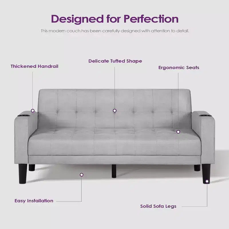 Sofa Couch, Modern Linen Upholstered Sofa, Loveseat Sofa with Deep Seats for Living Room, Light Gray