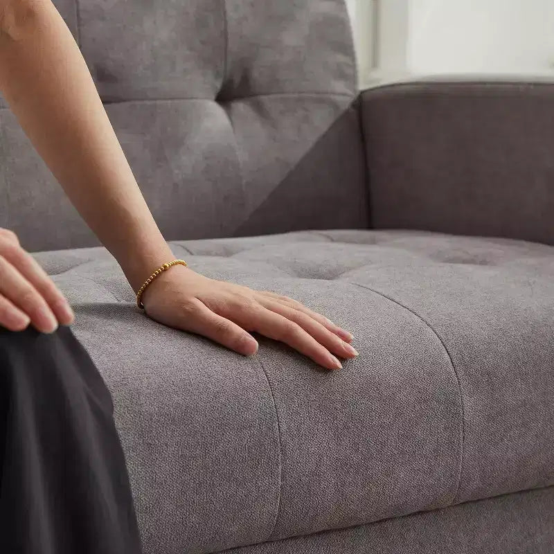 Sofa Couch, Modern Linen Upholstered Sofa, Loveseat Sofa with Deep Seats for Living Room, Light Gray