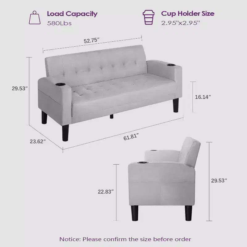 Sofa Couch, Modern Linen Upholstered Sofa, Loveseat Sofa with Deep Seats for Living Room, Light Gray