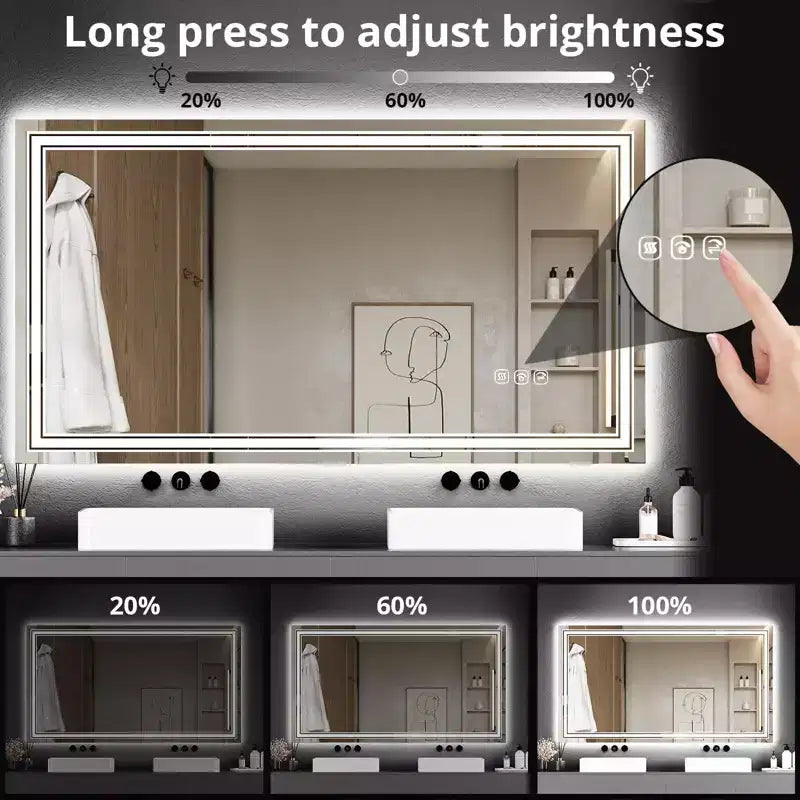 Bathroom Mirror , Anti-Fog Vanity Mirror with Dimmable Lights