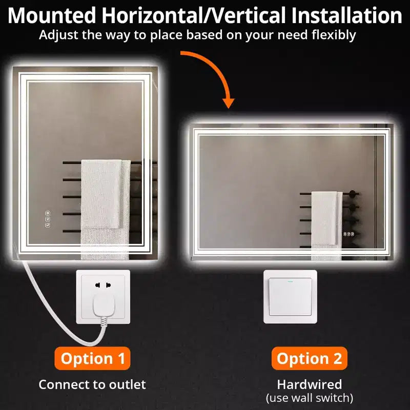 Bathroom Mirror , Anti-Fog Vanity Mirror with Dimmable Lights