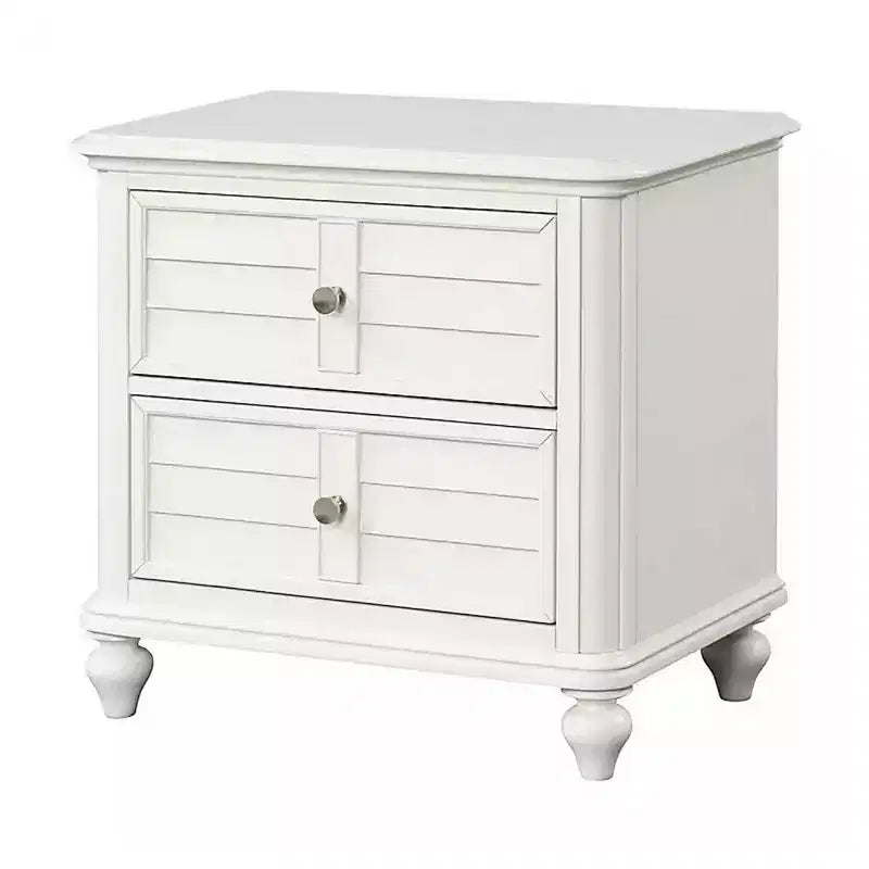Nightstand, 2 Drawers, Classic Antique White Solid Wood, 28 Inch