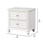 Nightstand, 2 Drawers, Classic Antique White Solid Wood, 28 Inch