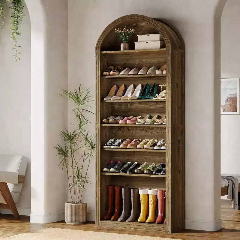 8-Tier Tall Shoe Storage Cabinet, Large Shoe Organizer, Wooden Freestanding Shoe Rack for Closet Entryway