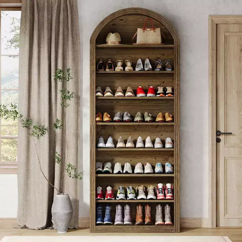8-Tier Tall Shoe Storage Cabinet, Large Shoe Organizer, Wooden Freestanding Shoe Rack for Closet Entryway