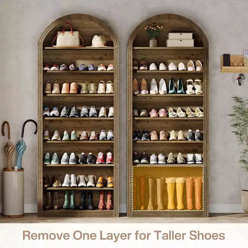 8-Tier Tall Shoe Storage Cabinet, Large Shoe Organizer, Wooden Freestanding Shoe Rack for Closet Entryway