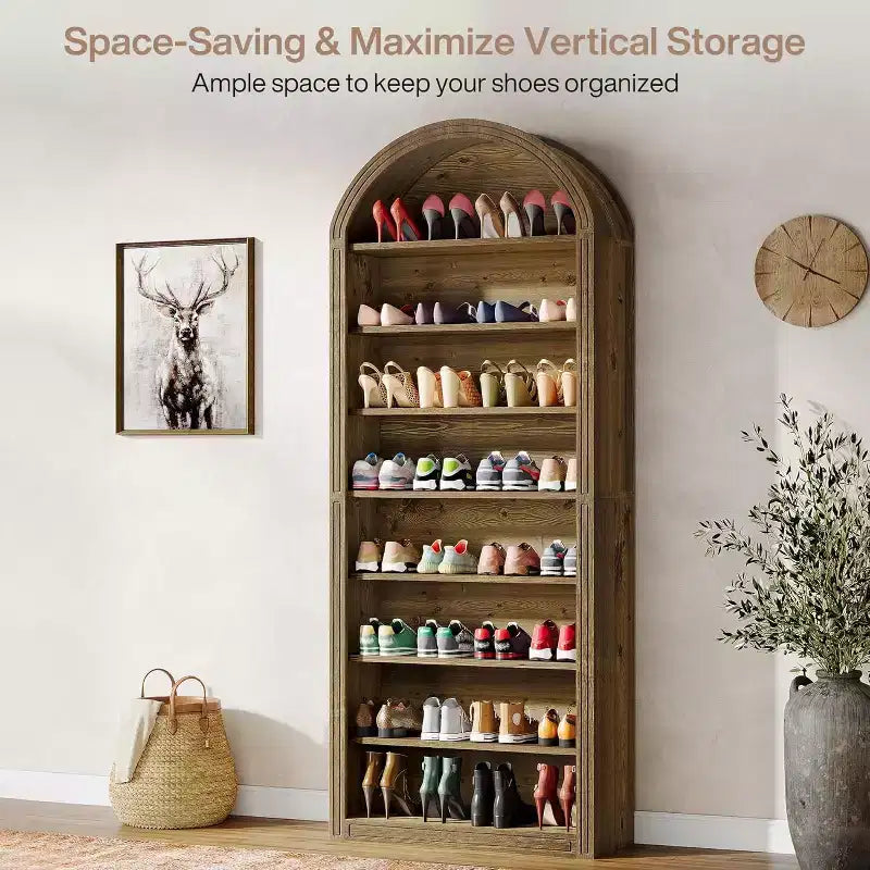 8-Tier Tall Shoe Storage Cabinet, Large Shoe Organizer, Wooden Freestanding Shoe Rack for Closet Entryway