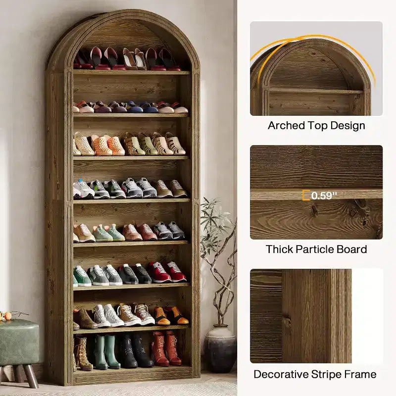 8-Tier Tall Shoe Storage Cabinet, Large Shoe Organizer, Wooden Freestanding Shoe Rack for Closet Entryway