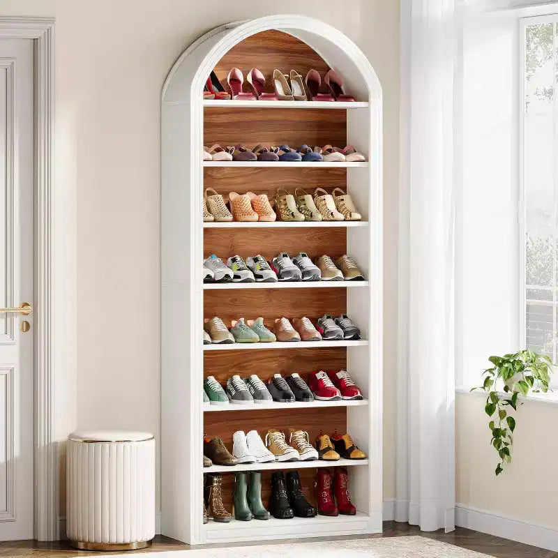 8-Tier Tall Shoe Storage Cabinet, Large Shoe Organizer, Wooden Freestanding Shoe Rack for Closet Entryway
