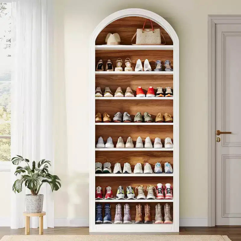 8-Tier Tall Shoe Storage Cabinet, Large Shoe Organizer, Wooden Freestanding Shoe Rack for Closet Entryway