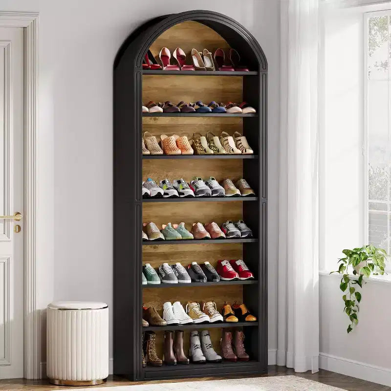 8-Tier Tall Shoe Storage Cabinet, Large Shoe Organizer, Wooden Freestanding Shoe Rack for Closet Entryway