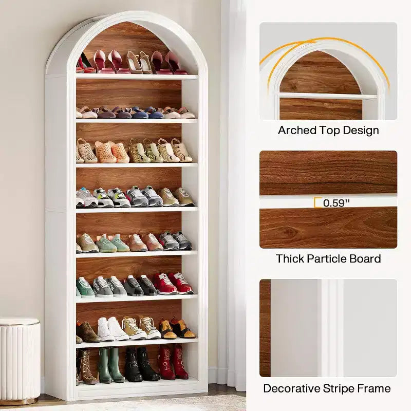 8-Tier Tall Shoe Storage Cabinet, Large Shoe Organizer, Wooden Freestanding Shoe Rack for Closet Entryway