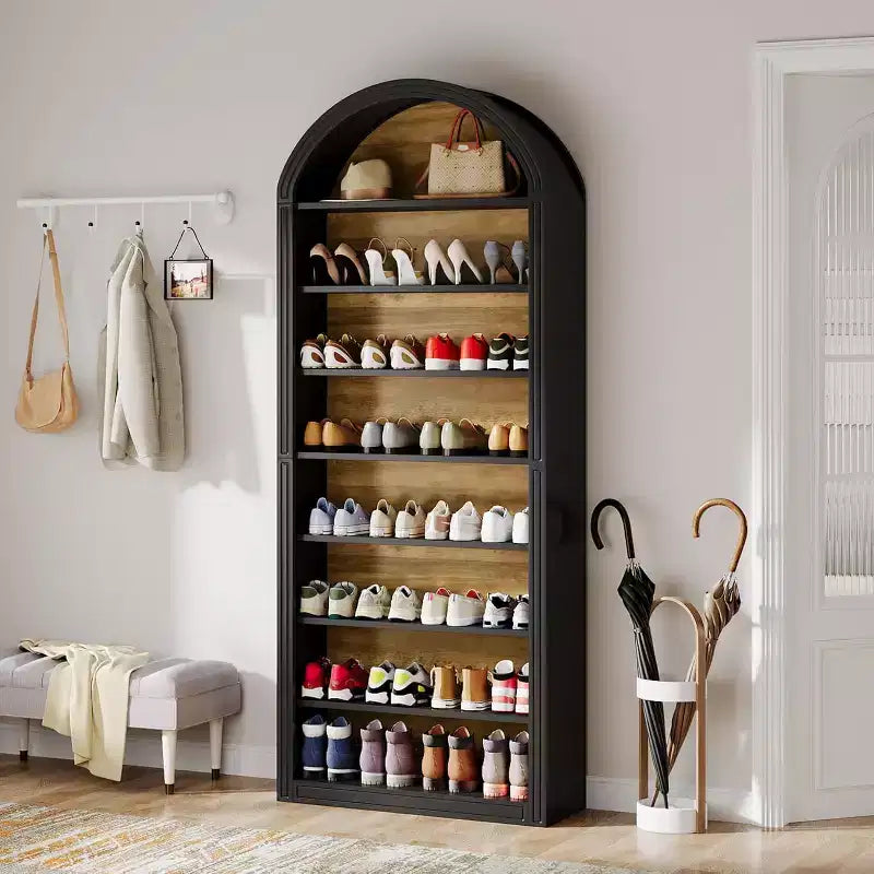 8-Tier Tall Shoe Storage Cabinet, Large Shoe Organizer, Wooden Freestanding Shoe Rack for Closet Entryway