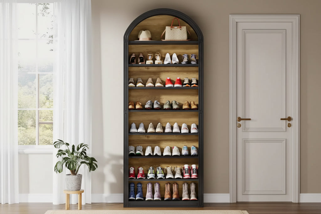 8-Tier Tall Shoe Storage Cabinet, Large Shoe Organizer, Wooden Freestanding Shoe Rack for Closet Entryway