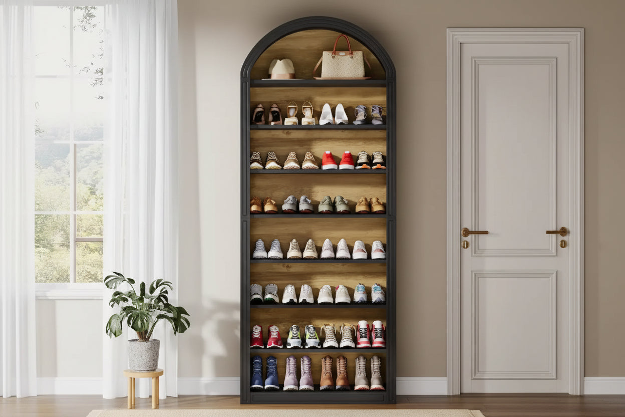 8-Tier Tall Shoe Storage Cabinet, Large Shoe Organizer, Wooden Freestanding Shoe Rack for Closet Entryway