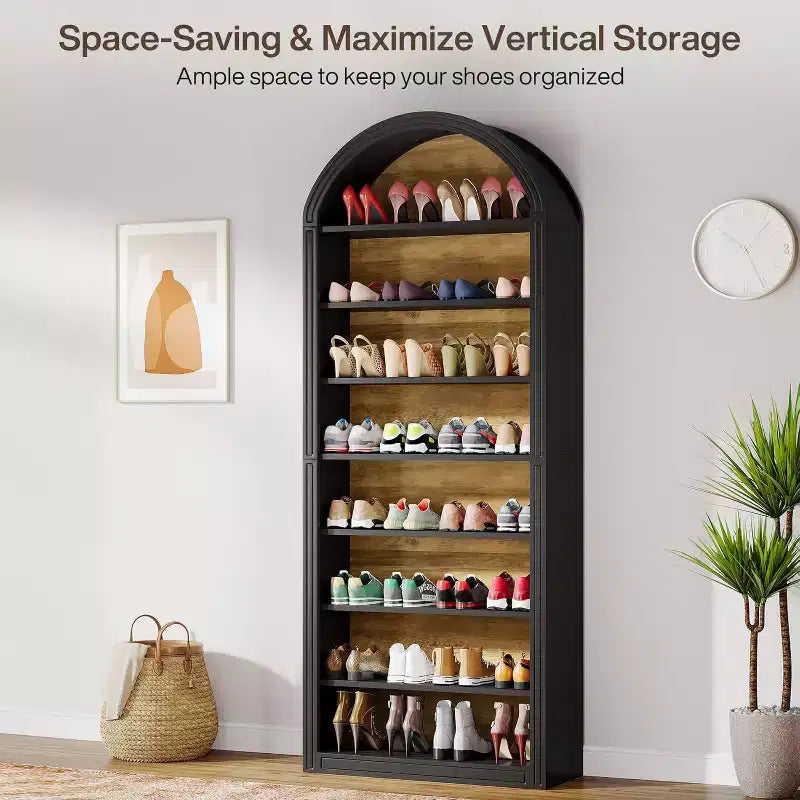 8-Tier Tall Shoe Storage Cabinet, Large Shoe Organizer, Wooden Freestanding Shoe Rack for Closet Entryway