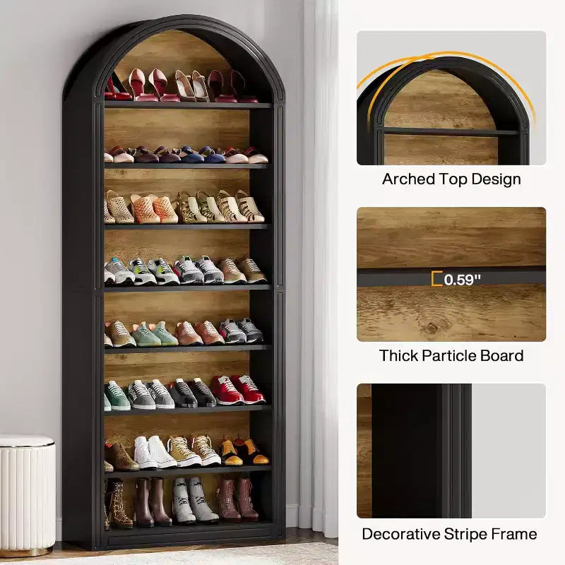 8-Tier Tall Shoe Storage Cabinet, Large Shoe Organizer, Wooden Freestanding Shoe Rack for Closet Entryway