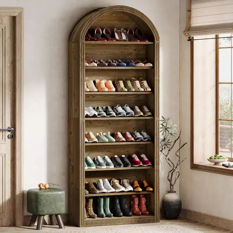 8-Tier Tall Shoe Storage Cabinet, Large Shoe Organizer, Wooden Freestanding Shoe Rack for Closet Entryway