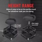 Rolling Shop Stool with Wheels, Double-Layer Mesh Frame Rolling Garage Stool, 330 lbs Weight Capacity