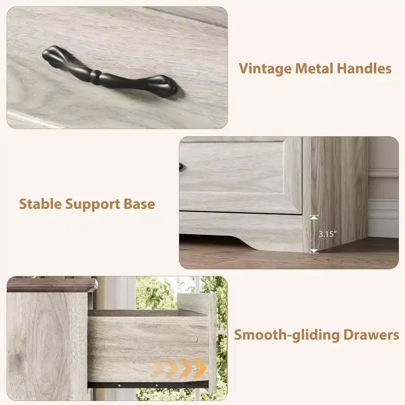 6 Drawers Dresser for Bedroom,Chest of Drawers with Wide Metal Handle,Farmhouse Modern Wooden Dresser,Natural Texture,Storage Organizer for Bedroom