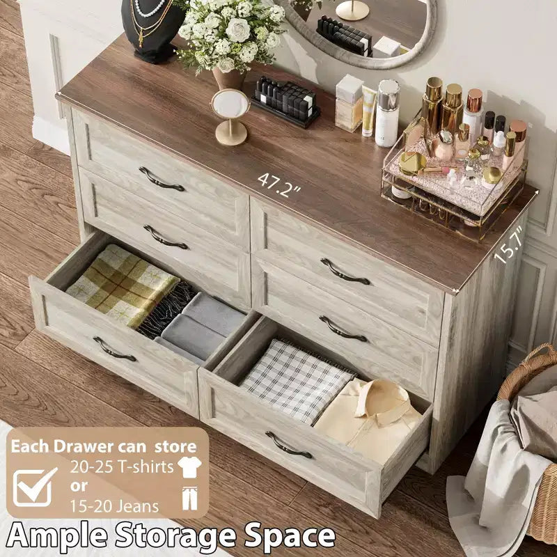 6 Drawers Dresser for Bedroom,Chest of Drawers with Wide Metal Handle,Farmhouse Modern Wooden Dresser,Natural Texture,Storage Organizer for Bedroom