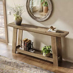 63IN Solid Wood Console Tables, 2-Tier Farmhouse Entryway Table, Narrow Sofa Table Behind Couch for Living Room, Hallway, Foyer