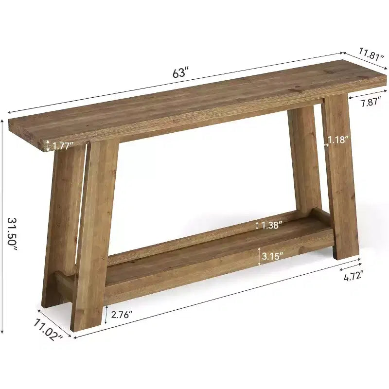 63IN Solid Wood Console Tables, 2-Tier Farmhouse Entryway Table, Narrow Sofa Table Behind Couch for Living Room, Hallway, Foyer