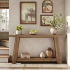63IN Solid Wood Console Tables, 2-Tier Farmhouse Entryway Table, Narrow Sofa Table Behind Couch for Living Room, Hallway, Foyer