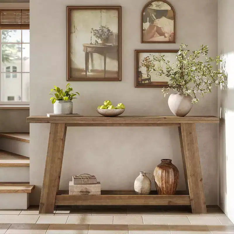 63IN Solid Wood Console Tables, 2-Tier Farmhouse Entryway Table, Narrow Sofa Table Behind Couch for Living Room, Hallway, Foyer