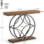47IN Console Table, 2-Tier Sofa Table with Geometric Metal Frame, Narrow Entryway Tables with Storage Shelf for Living Room, Rustic Brown