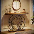 47IN Console Table, 2-Tier Sofa Table with Geometric Metal Frame, Narrow Entryway Tables with Storage Shelf for Living Room, Rustic Brown